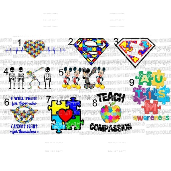 Autism awareness 9 designs to choose from Heat Transfer