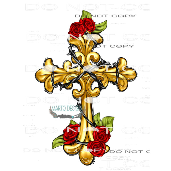 Cross With Roses #8664 Sublimation transfers - Heat Transfer