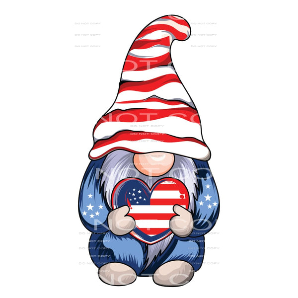 Flag gnome holding heart # 1045 Sublimation transfer - Heat
