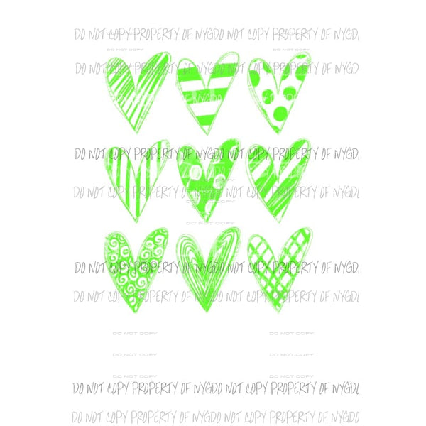 Green doodle sketch hearts Sublimation transfers Heat Transfer