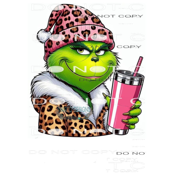 grinch leopard with tumbler Sublimation transfers - Heat