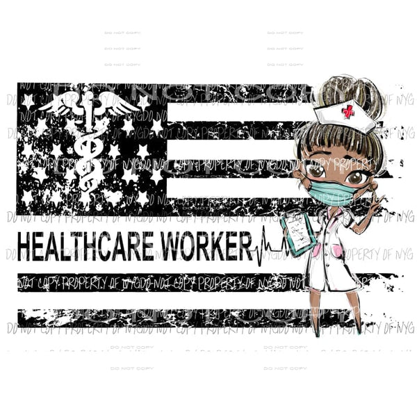 Healthcare Worker girl grunge black flag #2 Sublimation transfers Heat Transfer