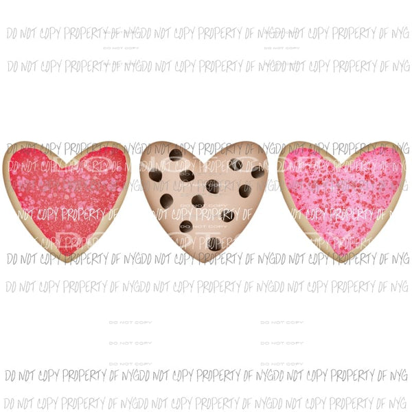 Heart Cookie trio Valentines Sublimation transfers Heat Transfer