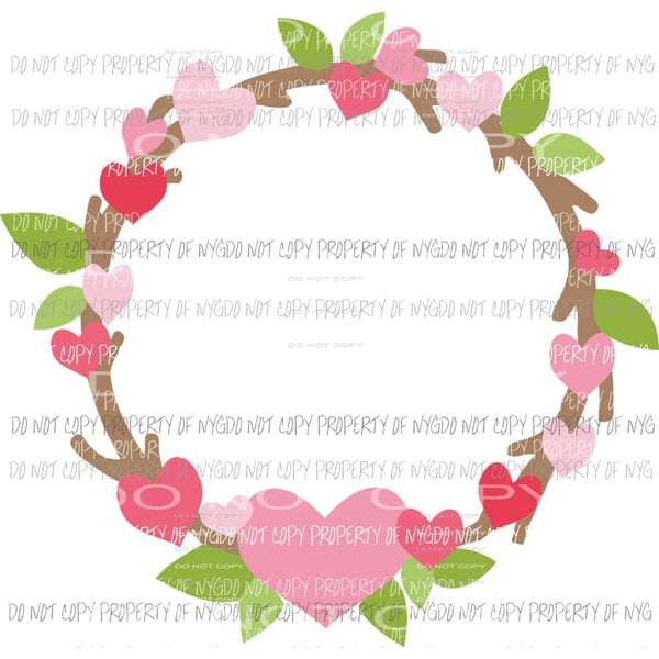Heart Wreath Valentines Sublimation transfers Heat Transfer