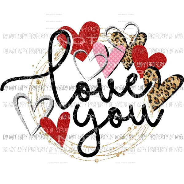 Love You hearts circle leopard Sublimation transfers Heat Transfer