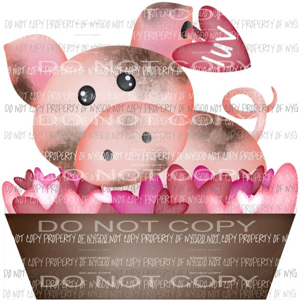 LUV muddy pig eating Valentines hearts Sublimation transfers Heat Transfer