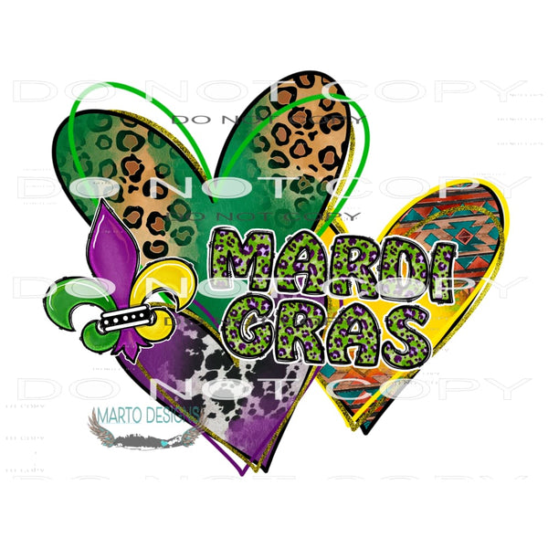 Mardi Gras Heart #9781 Sublimation transfers - Heat Transfer