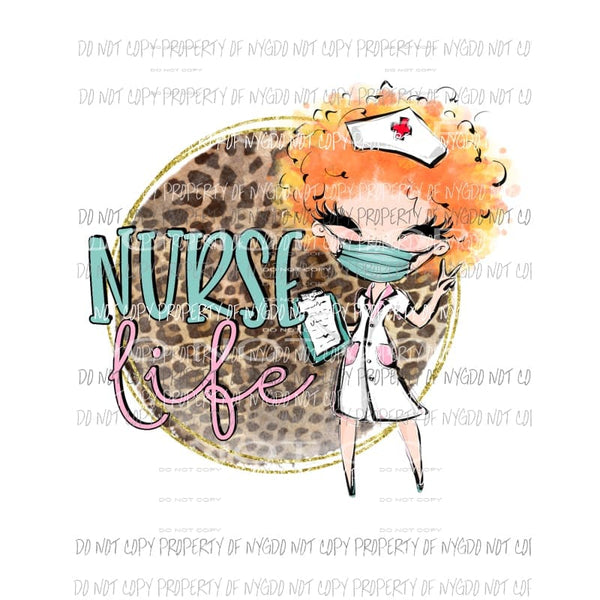Nurse Life #6 red curly hair leopard Sublimation transfers Heat Transfer