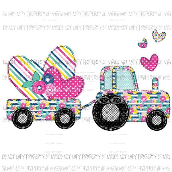 Patchwork Valentine Tractor Floral Sublimation transfers Heat Transfer