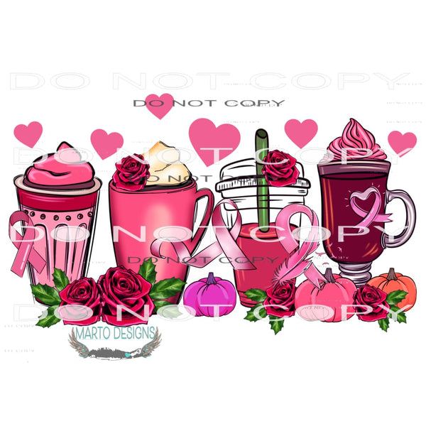 Pink Coffee Cups #7506 Sublimation transfers - Heat Transfer