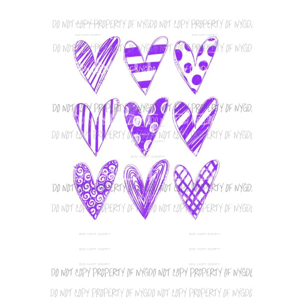 Purple doodle sketch hearts Sublimation transfers Heat Transfer