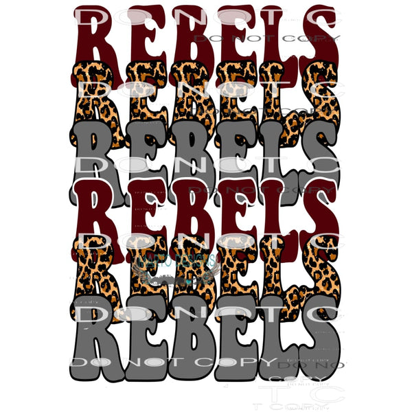 Rebels Maroon leopard stacked Sublimation transfers - Heat