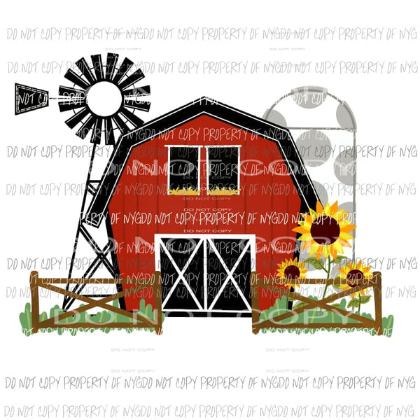 Red Barn Windmill Sunflowers Sublimation transfers Heat Transfer
