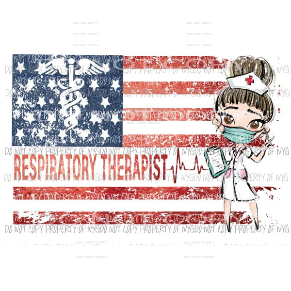 Respiratory Therapist girl grunge flag Sublimation transfers Heat Transfer