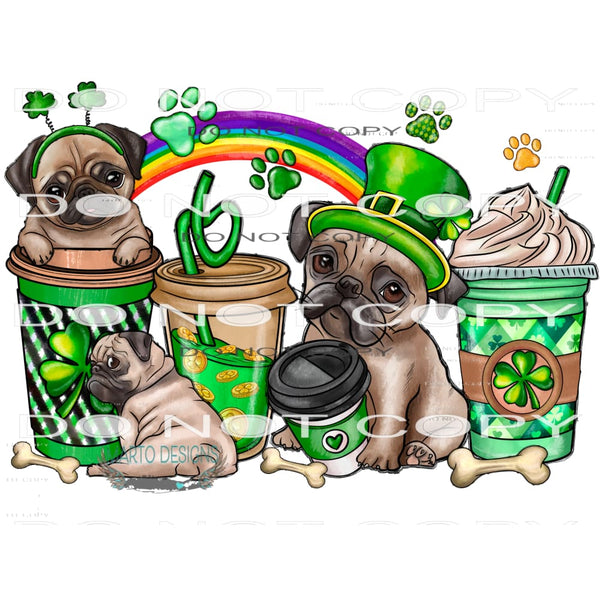 St.Patricks Day Coffee Pug #9729 Sublimation transfers -