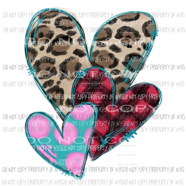 Three stacked hearts leopard plaid pink Valentines Sublimation transfers Heat Transfer