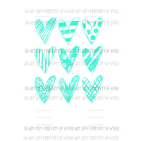 Turquoise doodle sketch hearts Sublimation transfers Heat Transfer