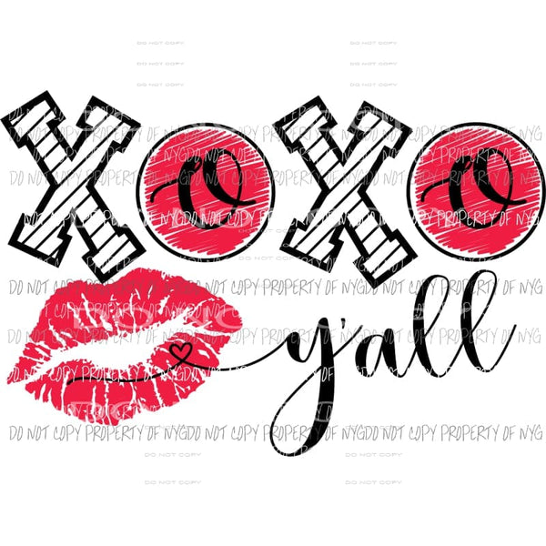 XOXO Yall red lips Valentines Sublimation transfers Heat Transfer