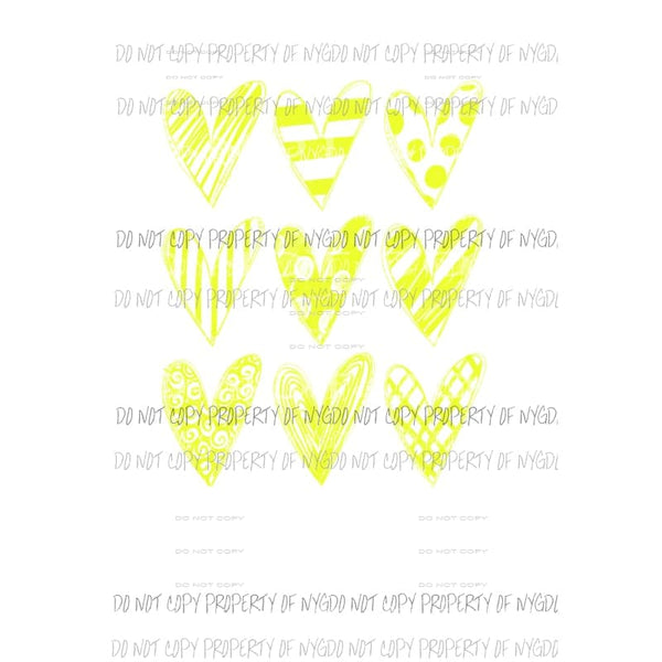 Yellow doodle sketch hearts Sublimation transfers Heat Transfer