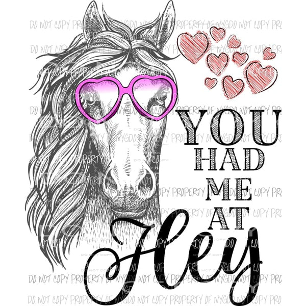 You Had Me At Hey horse pink glasses Valentines Sublimation transfers Heat Transfer
