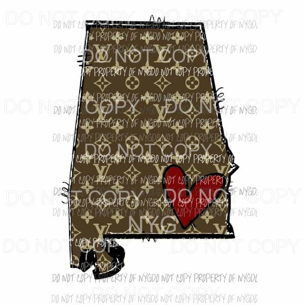 Alabama LV state outline louis vuitton pattern Sublimation transfers Heat Transfer