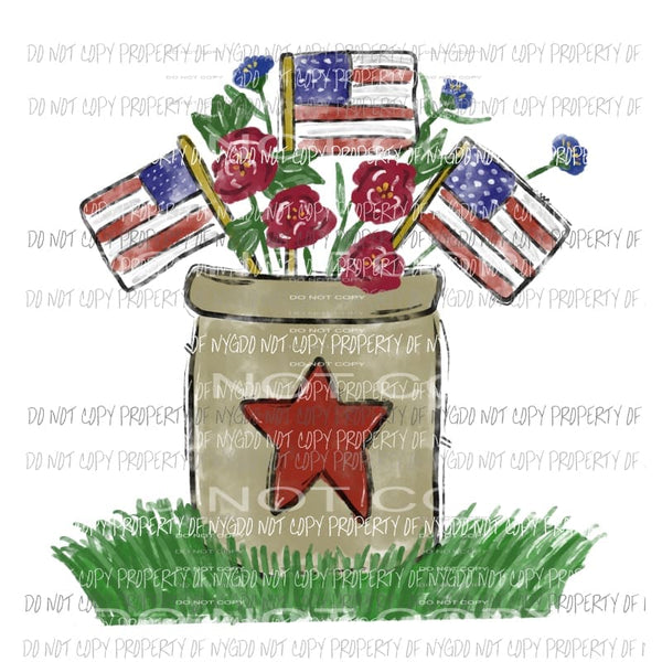American Flags Planter flowers watercolor Sublimation transfers Heat Transfer