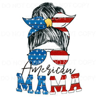 American Mama Messy Bun Flag Stars and Stripes Sublimation 