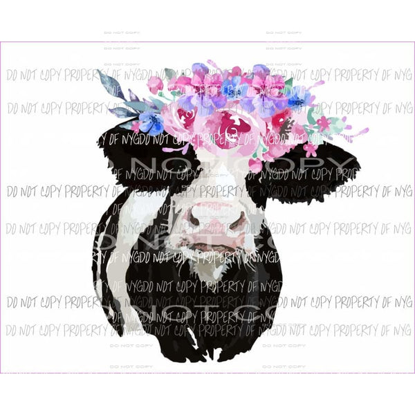 Black Cow #2 spring flowers watercolor Sublimation transfers Heat Transfer