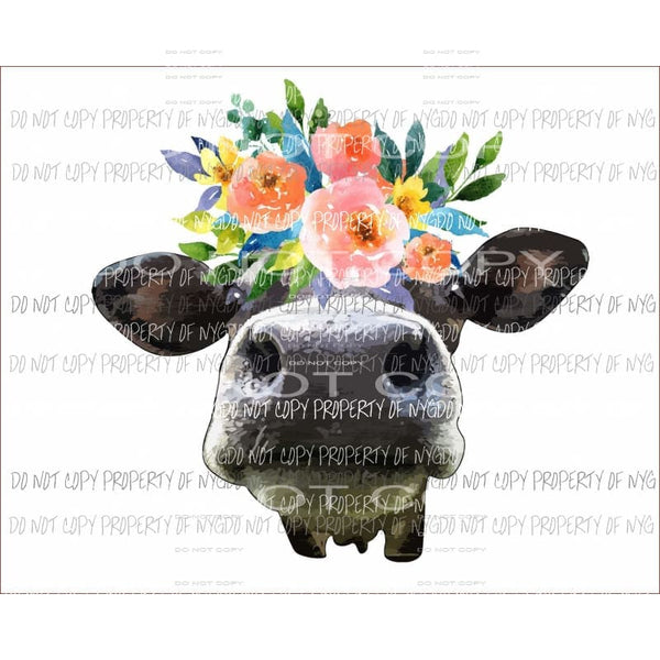 Black Cow nose view flowers watercolor Sublimation transfers Heat Transfer