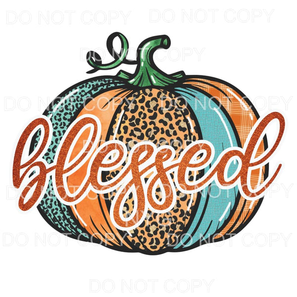 Blessed Orange Blue Leopard Plaid Pumpkin #788 Sublimation 
