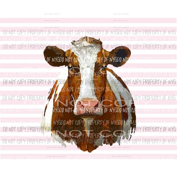 Brown Cow pink striped background Sublimation transfers Heat Transfer