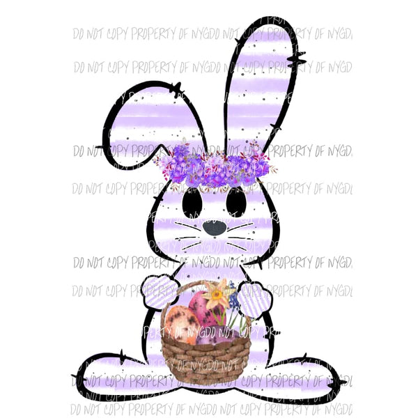 Bunny #8 purple stripes basket flowers Sublimation transfers Heat Transfer