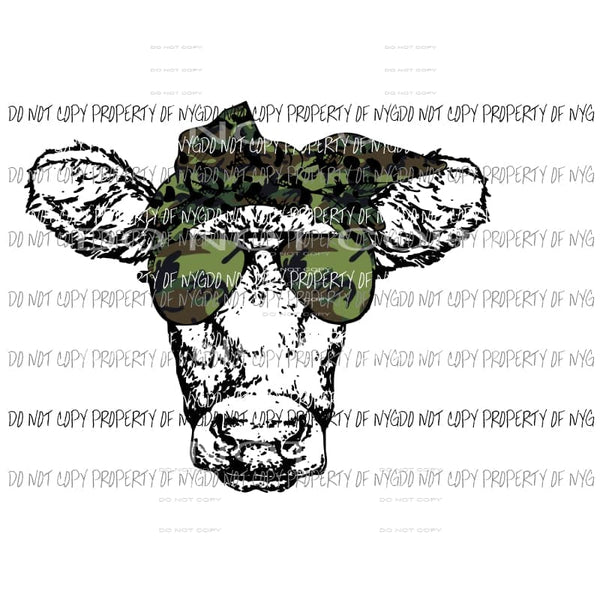 Camo Cow with Camo Glasses Sublimation transfers Heat Transfer