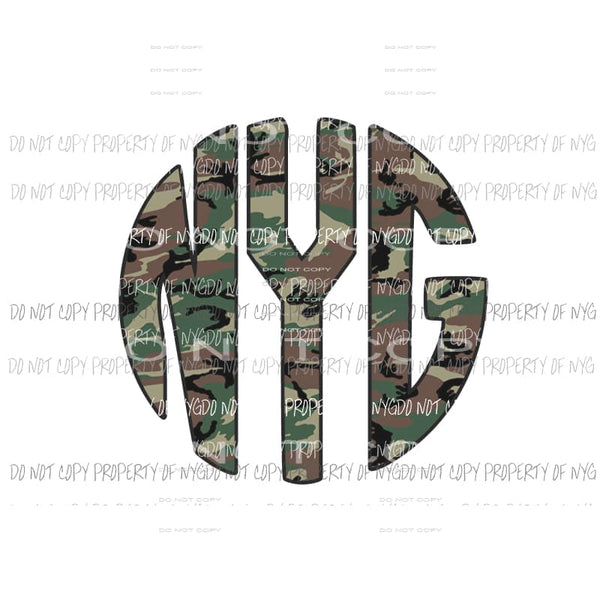 CAMO Green 2 monogram letters put letters in notes please Sublimation transfers Heat Transfer