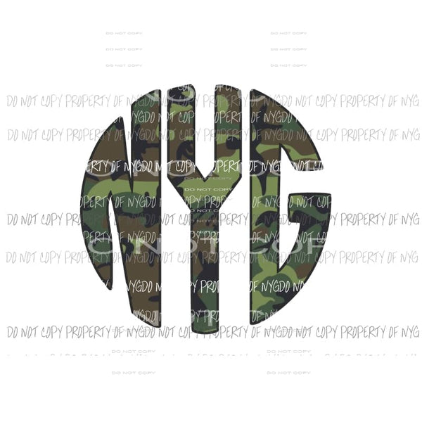 CAMO Green monogram letters put letters in notes please Sublimation transfers Heat Transfer
