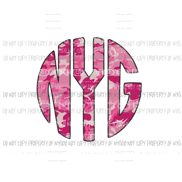 CAMO Pink monogram letters put letters in notes please Sublimation transfers Heat Transfer
