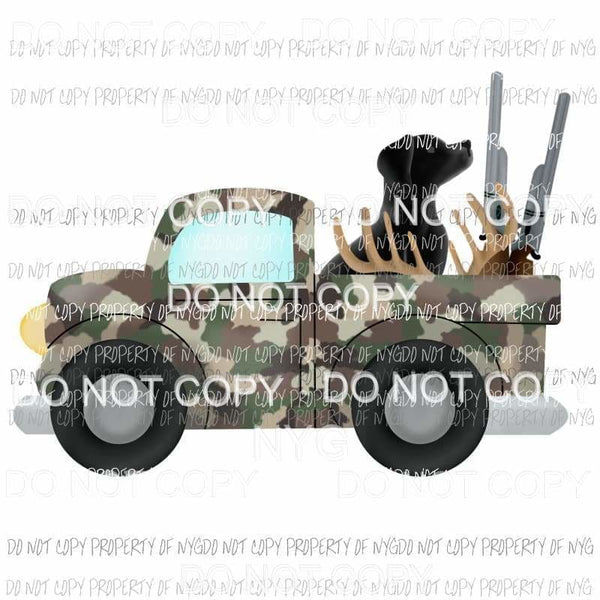 Camouflage truck with black lab hunting Sublimation transfers Heat Transfer