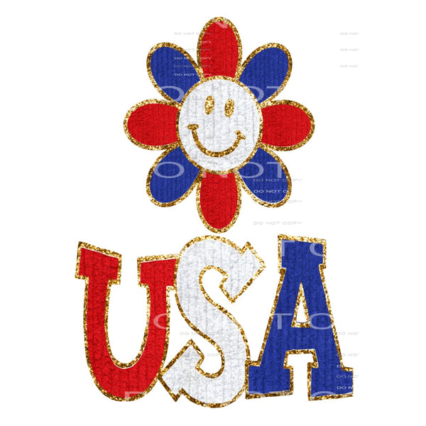 Chenille USA with flower retro # 12074 Sublimation transfers
