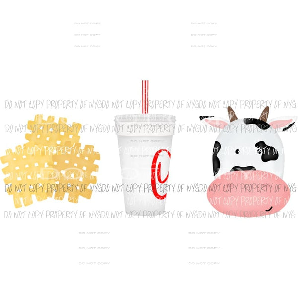 Chick Fil A Trio waffle fries drink cow Sublimation transfers Heat Transfer