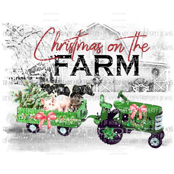 Christmas on the Farm Green Tractor Sublimation transfers Heat Transfer