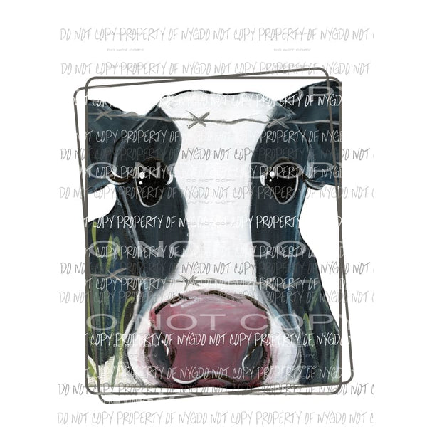 Cow Face Black White barbwire frame watercolor Sublimation transfers Heat Transfer