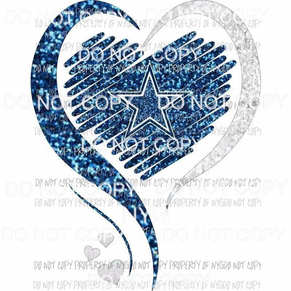 Dallas Cowboys heart silver blue glitter Sublimation transfers Heat Transfer