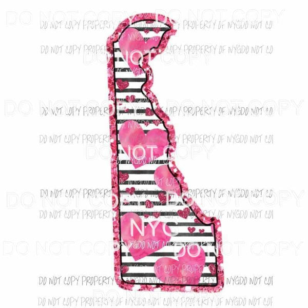 Delaware state outline pink hearts black stripes Sublimation transfers Heat Transfer