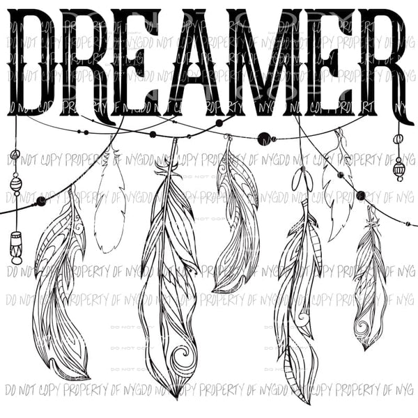DREAMER dream catcher feathers black white Sublimation transfers Heat Transfer