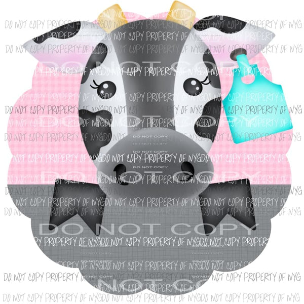Girl Cow Split Circle teal ear tag Sublimation transfers Heat Transfer