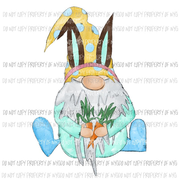 Gnome Bunny #1 blue polka dots hat carrots Sublimation transfers Heat Transfer