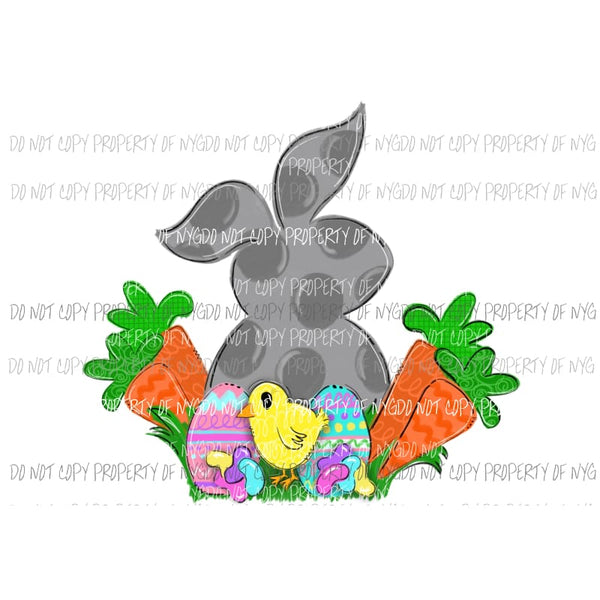 Grey Bunny carrots eggs baby chick watercolor Sublimation transfers Heat Transfer