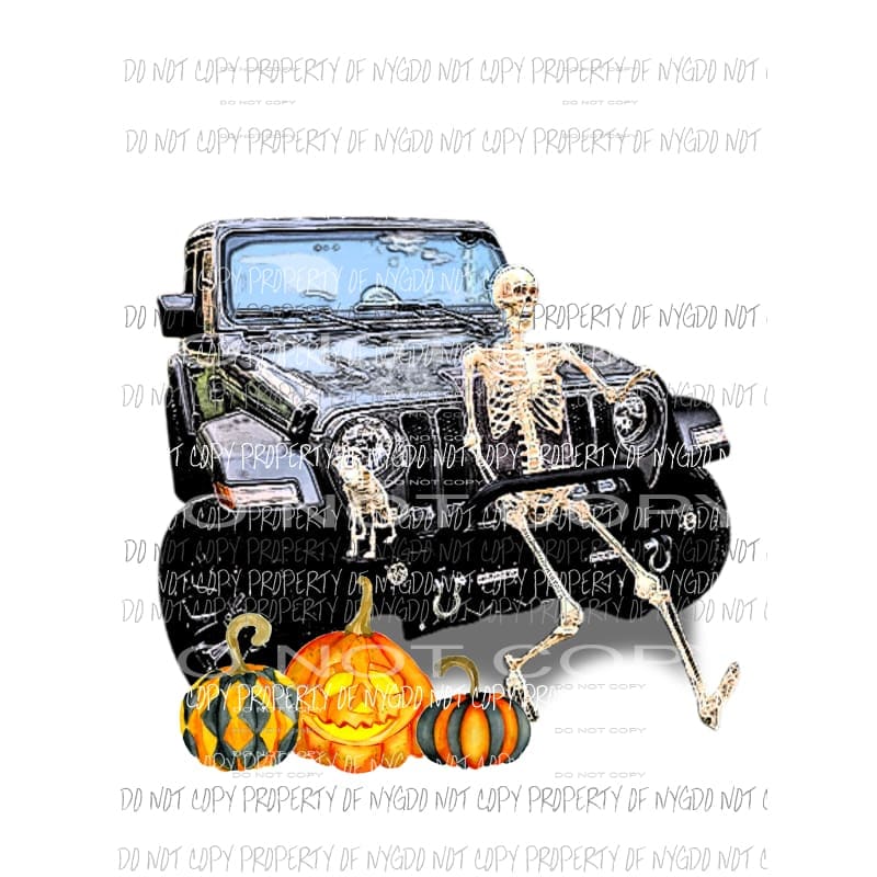 martodesigns Halloween Black Jeep Skeleton Pumpkins