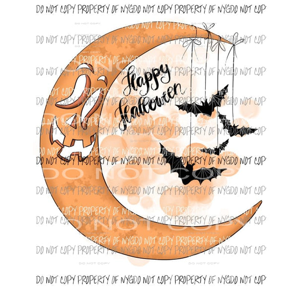 Happy Halloween Moon Bats orange Sublimation transfers Heat Transfer