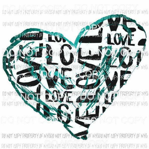 Heart #5 turquoise black letters Sublimation transfers Heat Transfer